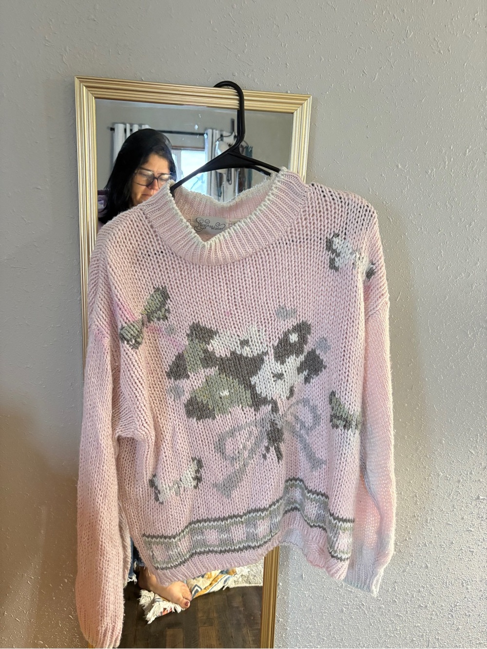 Vintage Pink Floral Bow Crewneck Sweater